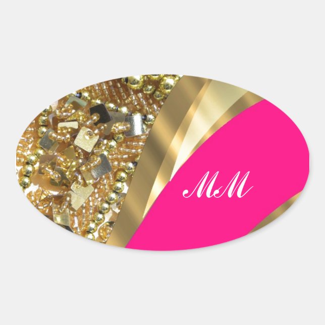 Sticker Ovale Hot pink & gold bling (Devant)