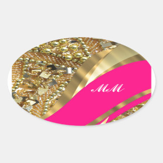 Sticker Ovale Hot pink & gold bling