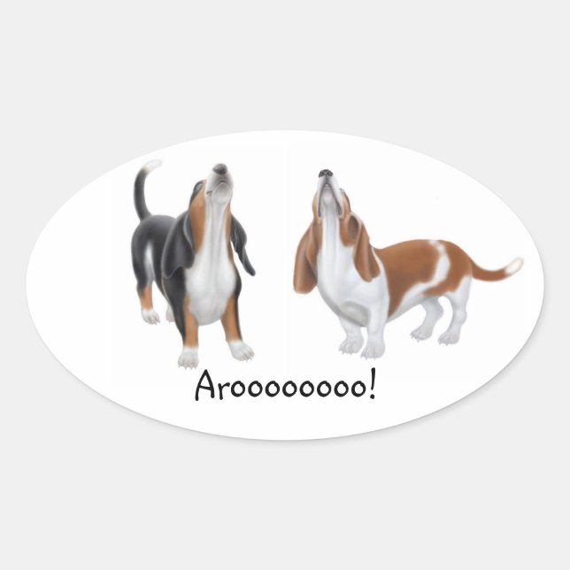 Sticker Ovale Howling Basset Hounds personnalisable (Devant)