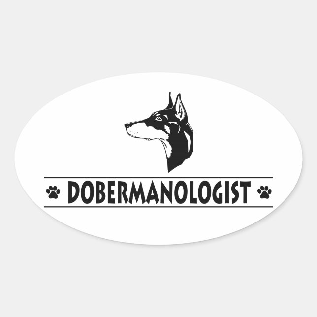 Sticker Ovale Humoristique Doberman Pinscher (Devant)
