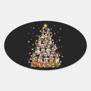 Sticker Ovale Husky   Funny Sibérien Husky Santa Hat Noël