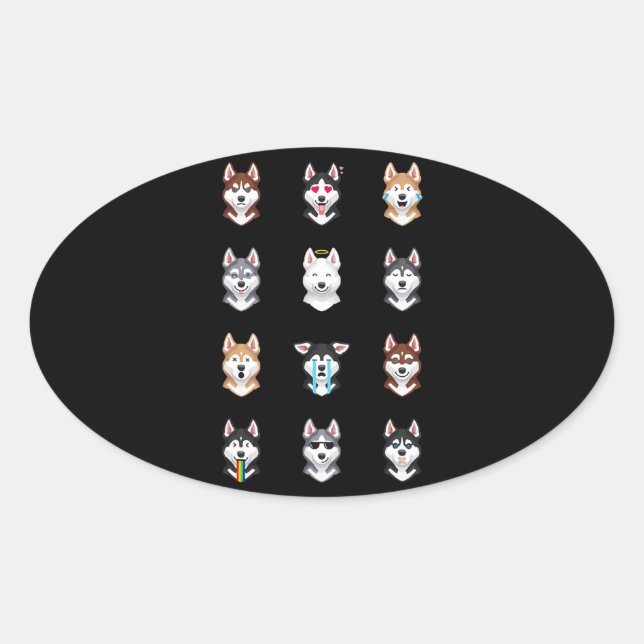 Sticker Ovale Husky Gift | Funny Sibérien Husky Emoji (Devant)