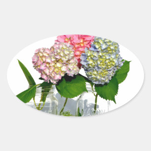 Sticker Ovale Hydrangeas et jarre de Mason