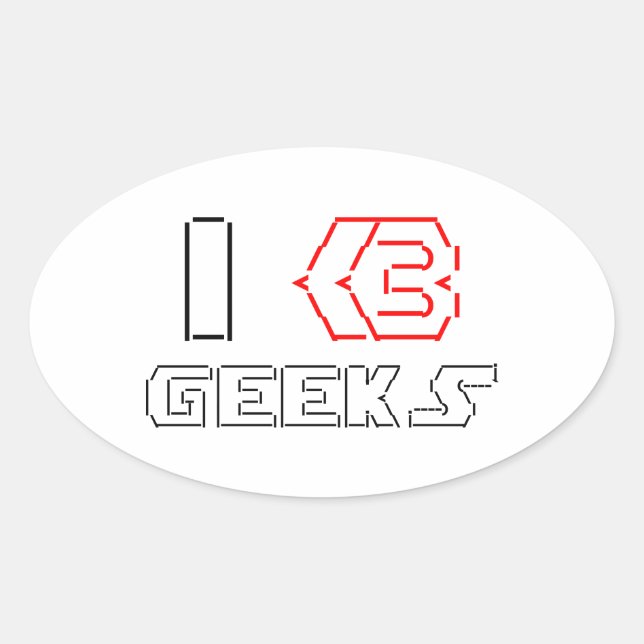 Sticker Ovale I Heart Geek ASCII ART (Devant)