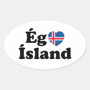 Sticker Ovale I Heart (Love) Islande [Ég Elska Ísland] Islandais
