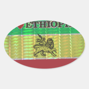 Sticker Ovale I Love Heart Ethiopie : Drapeau Art Motif