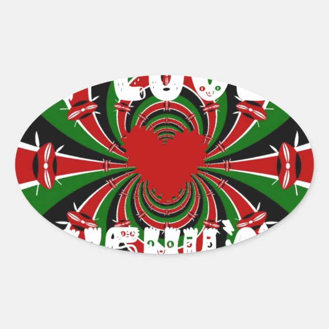 Sticker Ovale I Love Heart Kenya : Dynamic Flag Art (Devant)