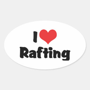 Sticker Ovale I Love Heart Rafting - White Water Raft Lover