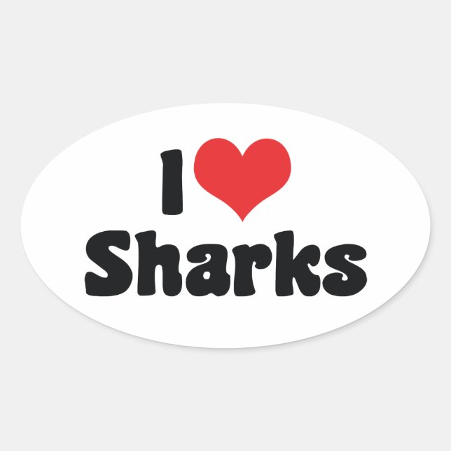 Sticker Ovale I Love Heart Sharks - Shark Lover (Devant)