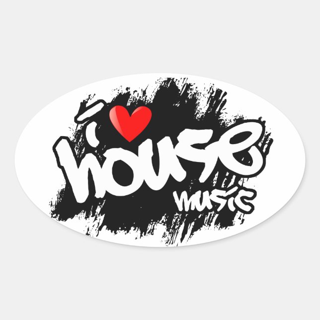 Sticker Ovale I Love House Music (Devant)