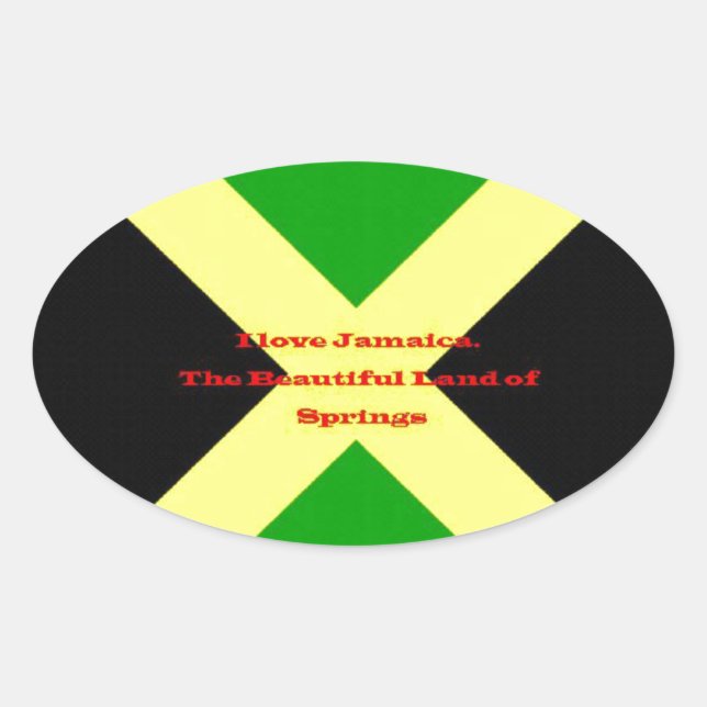 Sticker Ovale I Love Jamaica Text on Flag Art Print (Devant)