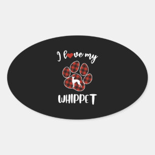 Sticker Ovale I Love My Whippet Valentine Amoureux des chiens T-
