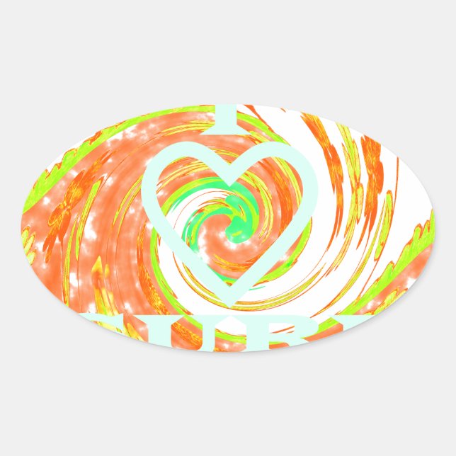 Sticker Ovale I Love Surf : Belle Florale avec Cool Texte Art (Devant)