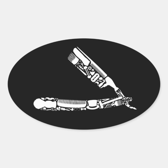 Sticker Ovale icônes barber razor (Devant)