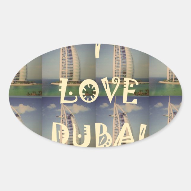 Sticker Ovale Iconic Dubai : "I Love Dubai" Vector Graphisme (Devant)