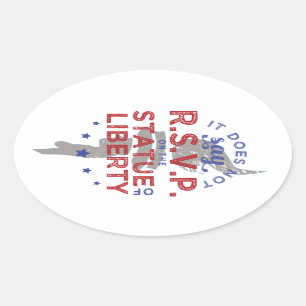 Sticker Ovale Il ne dit pas RSVP sur la statue de la liberté