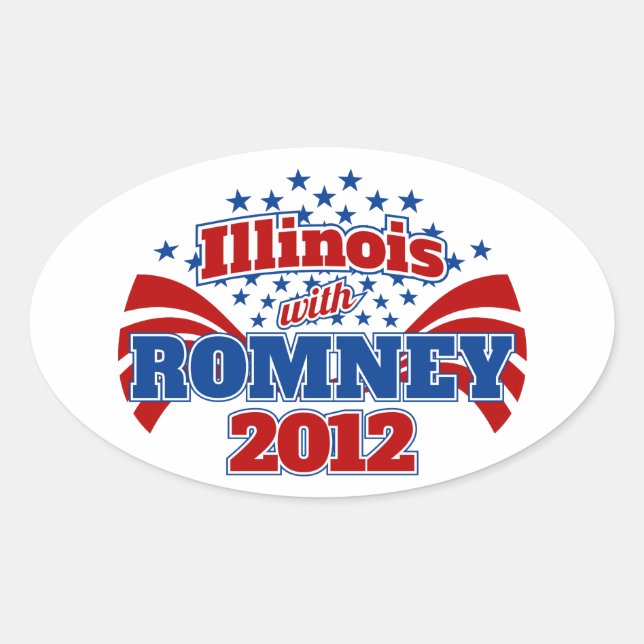 Sticker Ovale Illinois avec Romney 2012 (Devant)