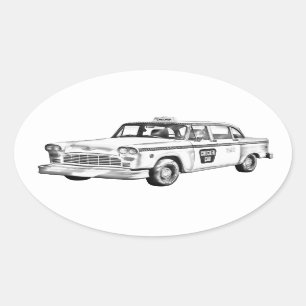 Sticker Ovale Illustration de cabine de taxi Checker
