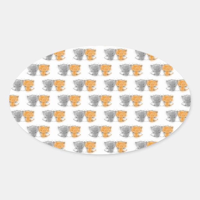 Sticker Ovale Illustration de chatons adorables et duveteux - Ar (Devant)