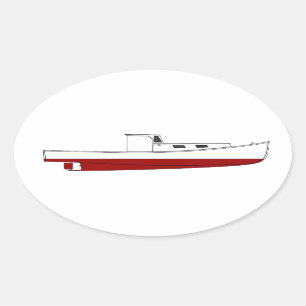 Sticker Ovale Illustration de couleur de bateau de homard de