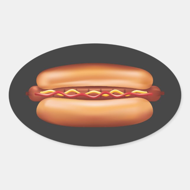 Sticker Ovale Illustration de Hot Dog Fast Food (Devant)