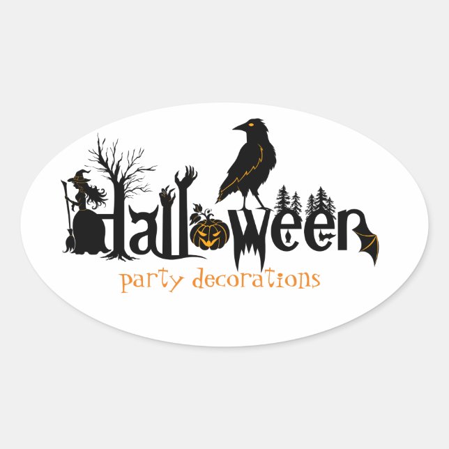 Sticker Ovale Illustration du texte d'Halloween noir (Devant)