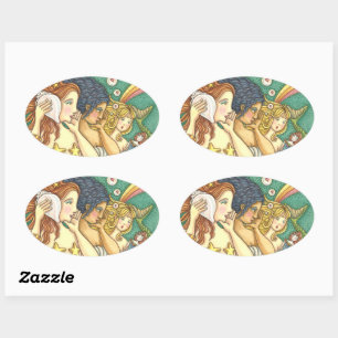 STICKER OVALE IMAGINAIRE MERMAID SISTERHOOD PARTAGER DES SAVOIRS