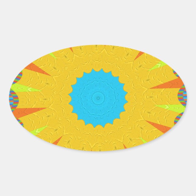 Sticker Ovale Impression Cyan et Gold Mandala Art (Devant)