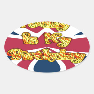 Sticker Ovale Impression d'art de cadeaux d'anniversaire britann