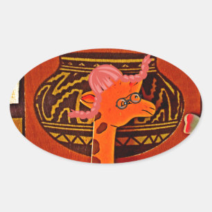 Sticker Ovale Imprimer Casquette Giraffe
