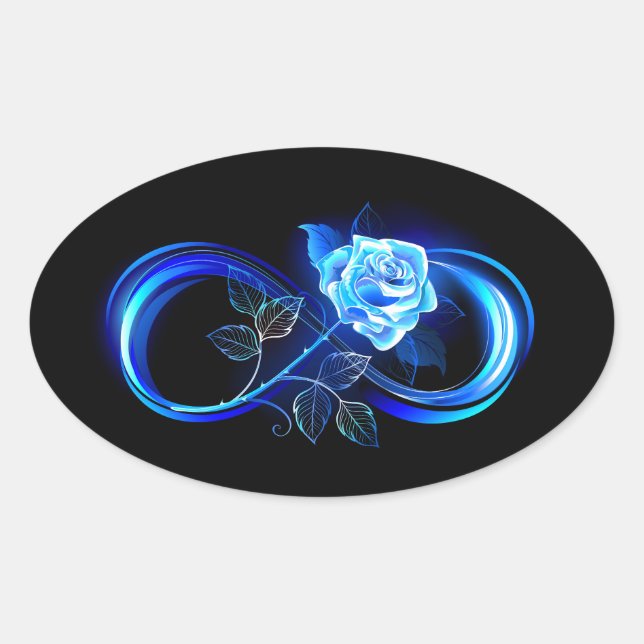 Sticker Ovale Infini lumineux avec rose bleue (Devant)