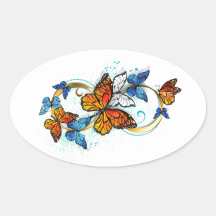 Sticker Ovale Infinité de papillons monarques