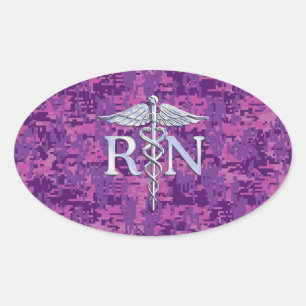 Sticker Ovale Infirmière inscrite RN Caduceus sur Camouflage ros
