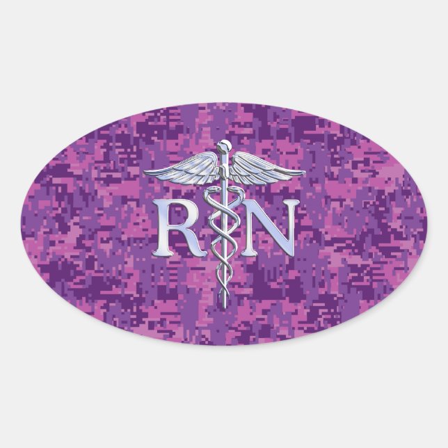 Sticker Ovale Infirmière inscrite RN Caduceus sur Camouflage ros (Devant)