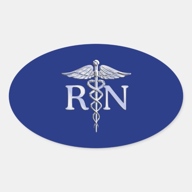 Sticker Ovale Infirmière inscrite RN Silver Caduceus Navy Blue d (Devant)