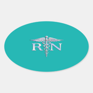 Sticker Ovale Infirmière inscrite RN Stylish Caduceus sur Turquo