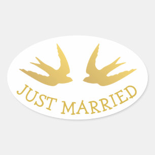 Sticker Ovale Inséparables dorés tout juste mariés  Mariage Colo