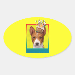 Sticker Ovale Invitation Cupcake - Basenji