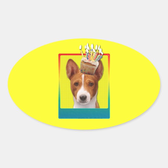 Sticker Ovale Invitation Cupcake - Basenji (Devant)