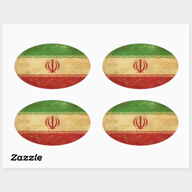 Sticker Ovale Iran - Drapeau Vintage (Feuille)