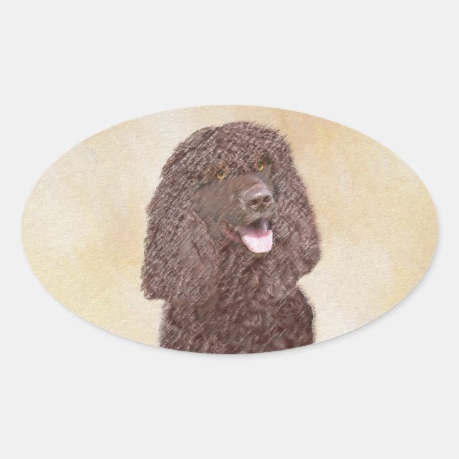 Sticker Ovale Irish Water Spaniel Peinture - Original Dog Art (Devant)