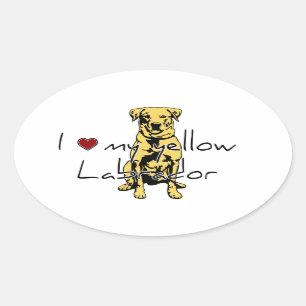 Sticker Ovale J'ai "coeur" mon Labrador jaune avec des graphique