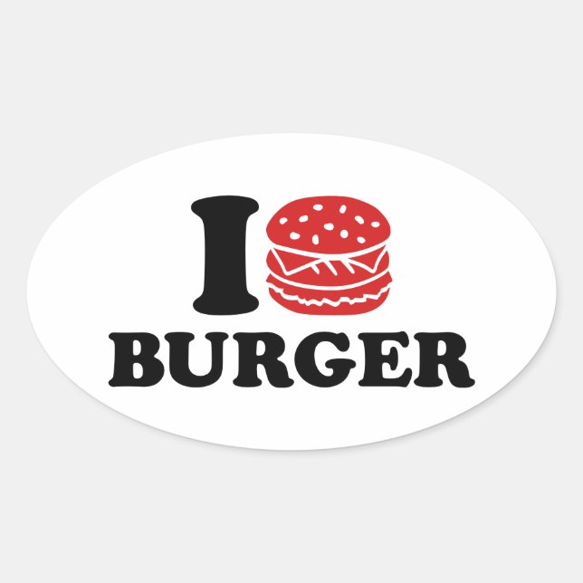 Sticker Ovale J'aime Burger (Devant)