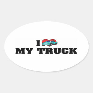 Sticker Ovale J'aime cœur mon camion - Amoureux du camion