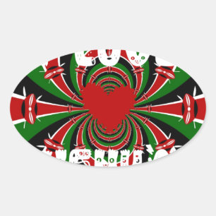 Sticker Ovale J'aime Heart Kenya : Art de drapeau dynamique