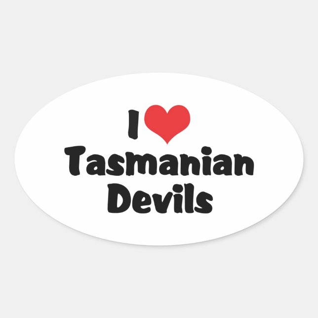 Sticker Ovale J'aime les diables de Tasmanie cœur (Devant)