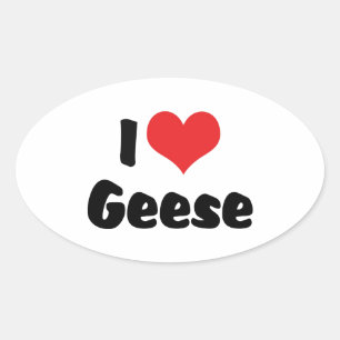 Sticker Ovale J'aime les oies à coeur - Amoureux des oies