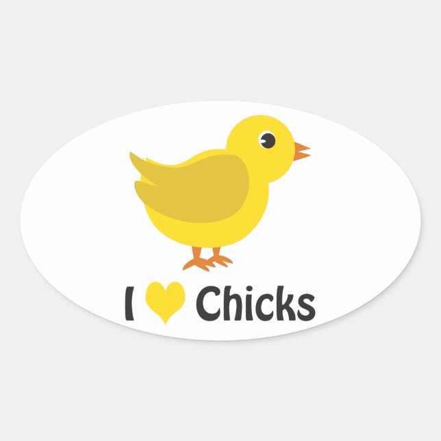 Sticker Ovale J'aime les poussins ! (Devant)
