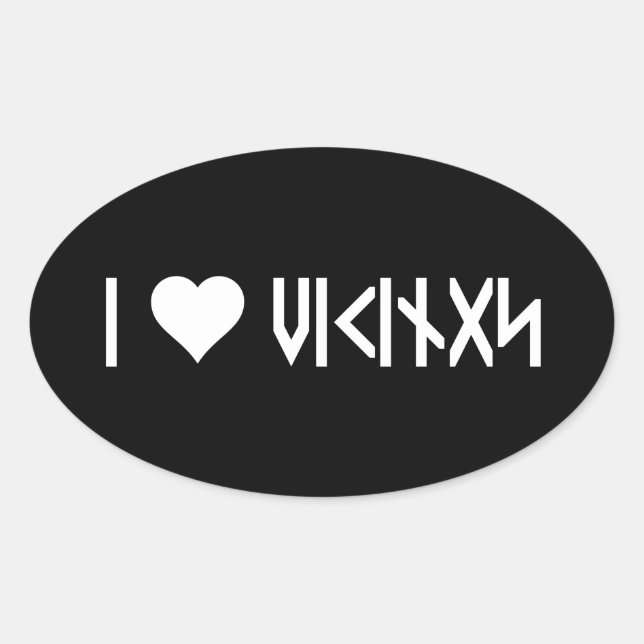 Sticker Ovale J'Aime Les Vikings ! +{ Runes }+ (Devant)