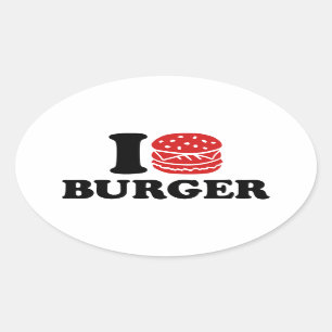 Sticker Ovale J'aime l'hamburger
